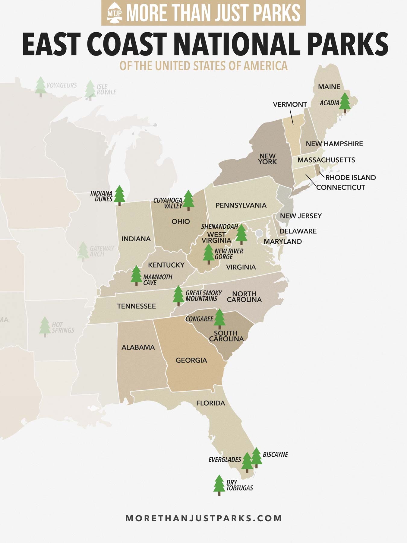 National Parks USA East Coast Map