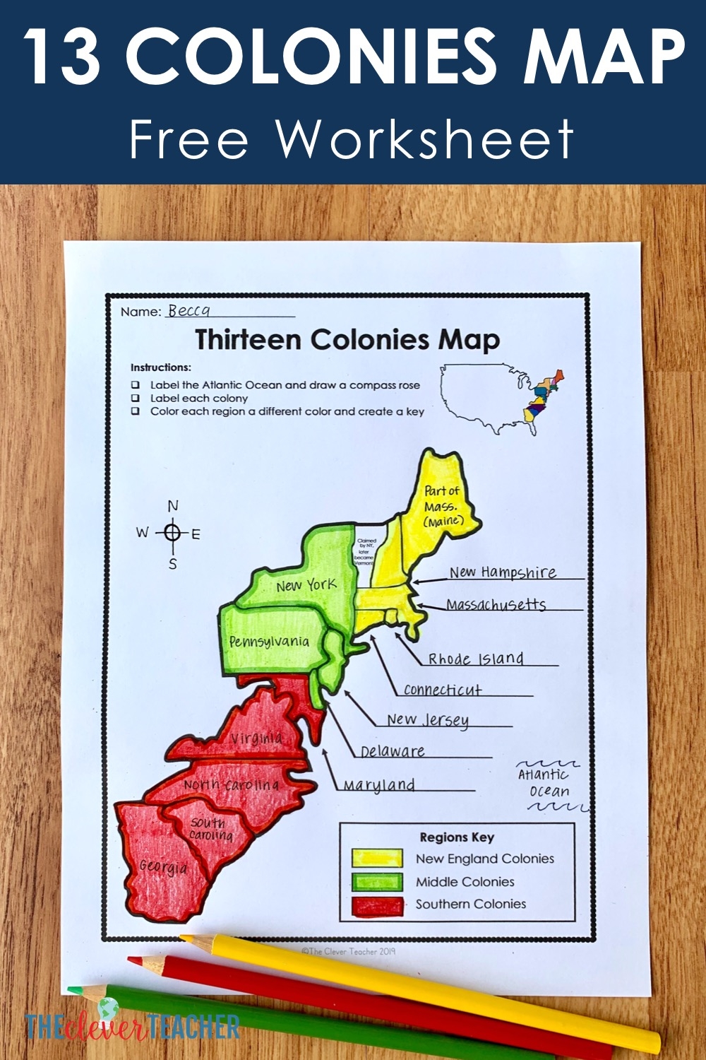 Map Of The 13 Colonies Printable