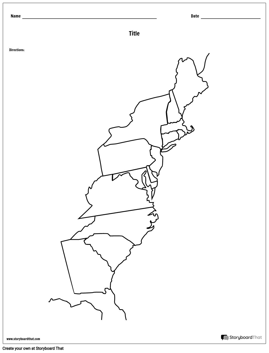 13 Colonies Blank Map Printable