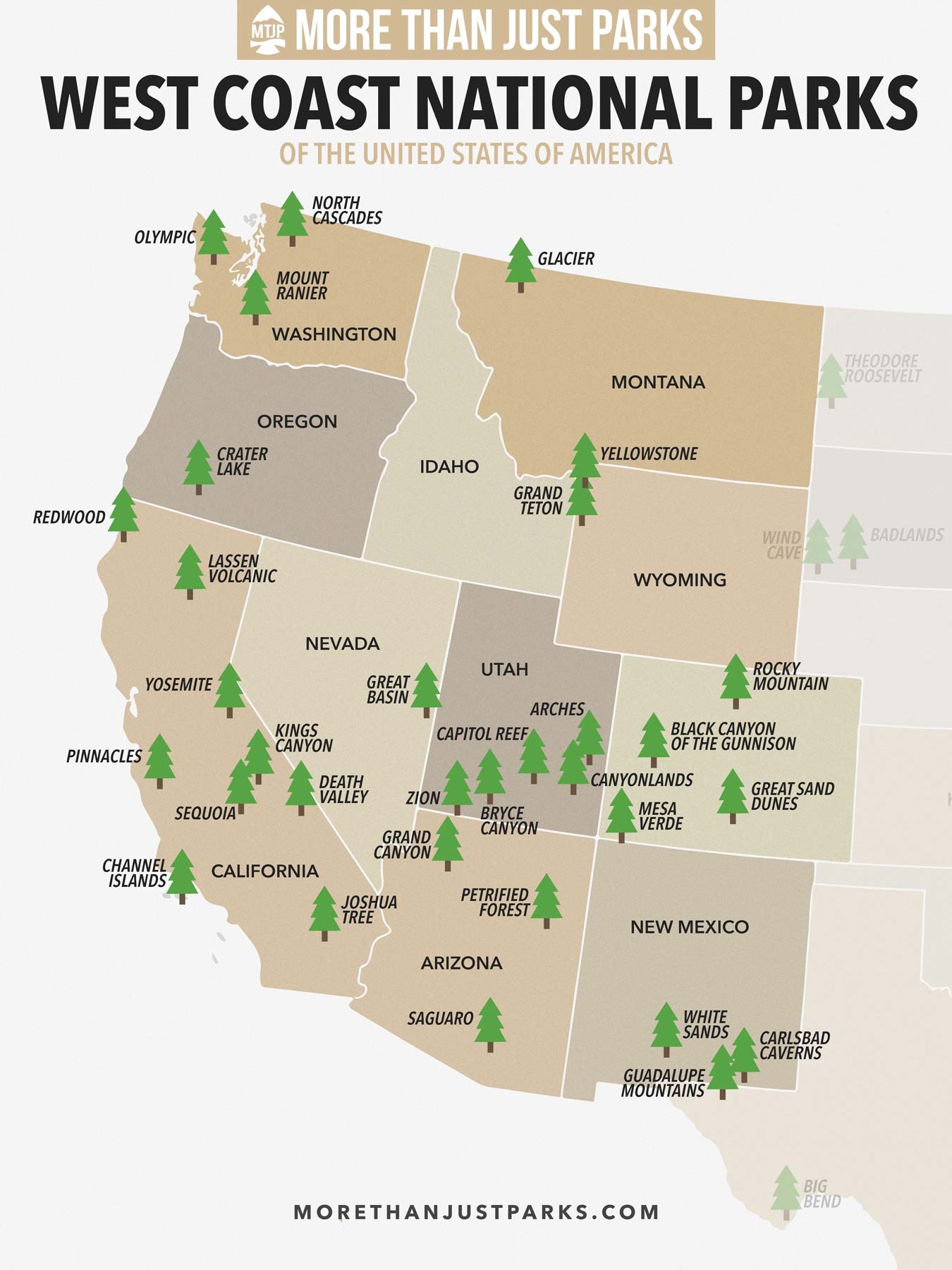 National Parks Map Western USA