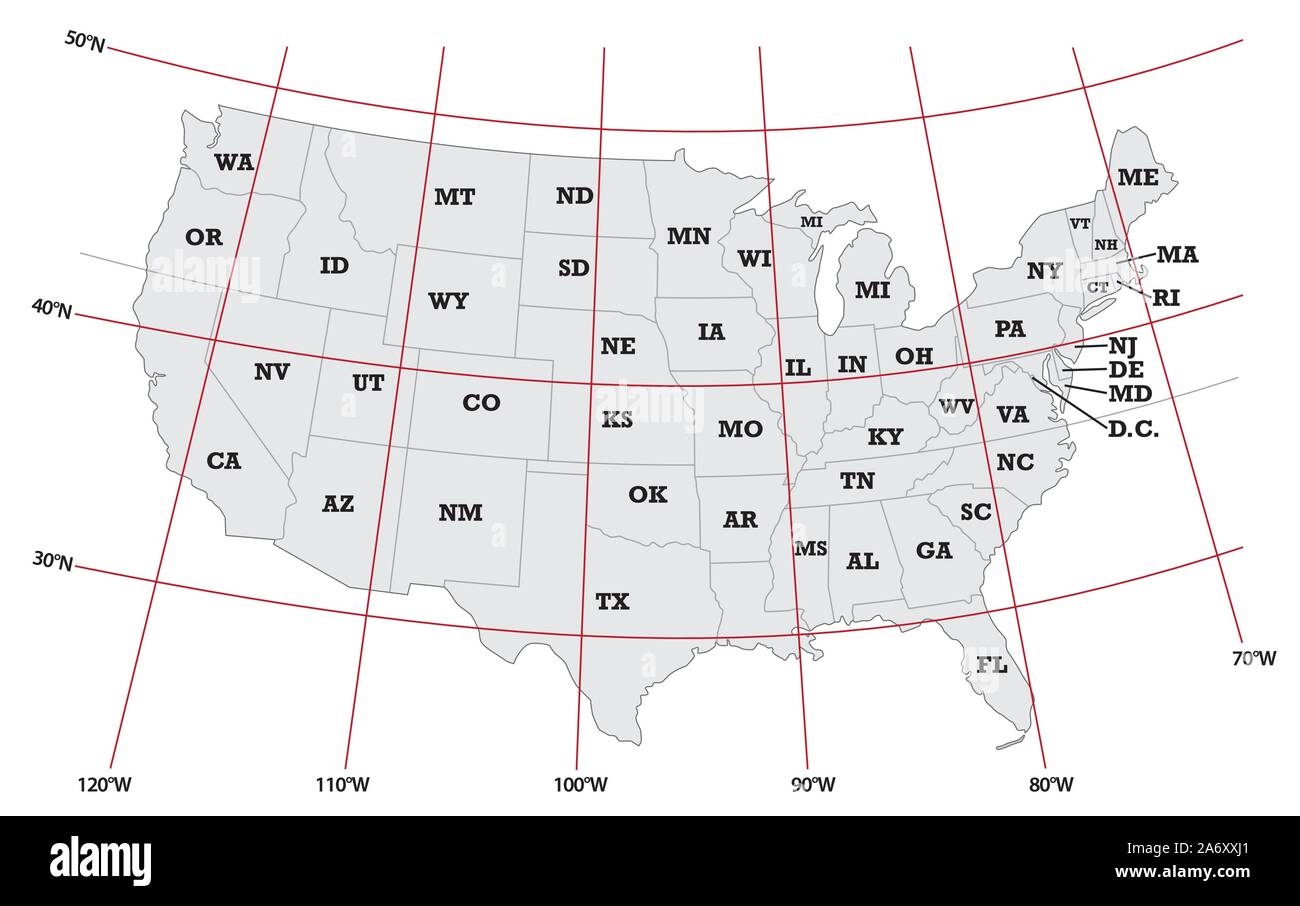 USA Latitude And Longitude Map Printable