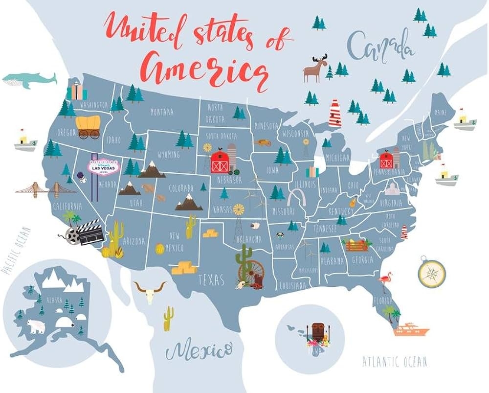Printable USA Map With State Symbols