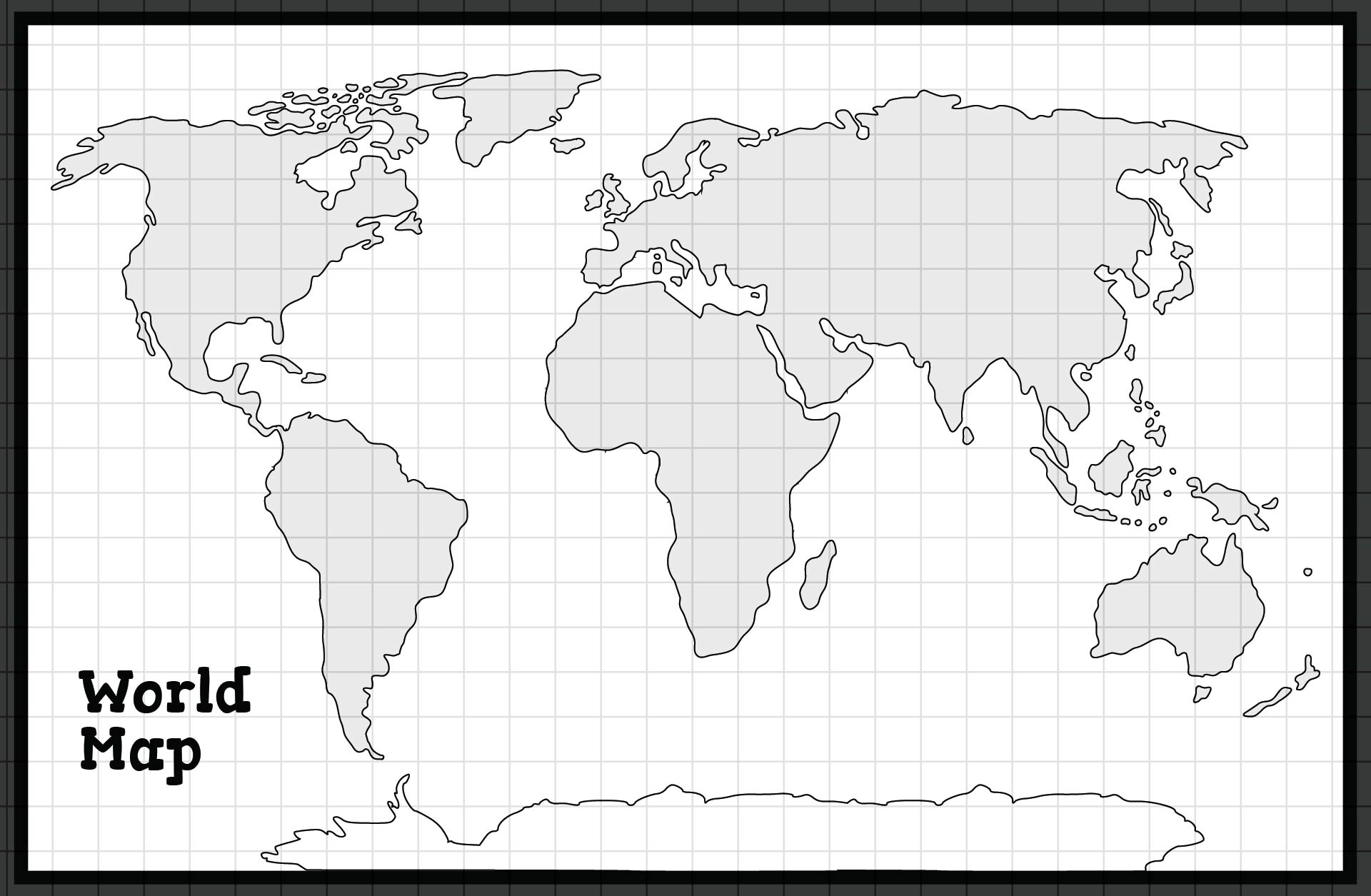 Large Printable World Map Hand Drawn