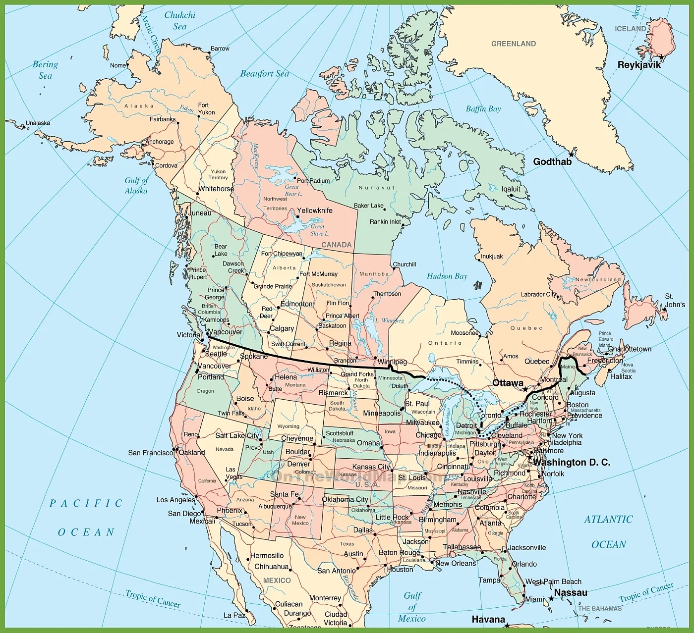 Printable USA Canada Border Map