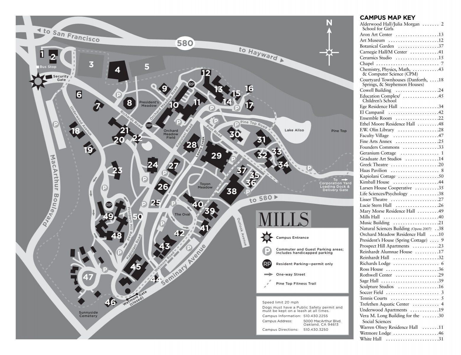 Mills College Printable Map