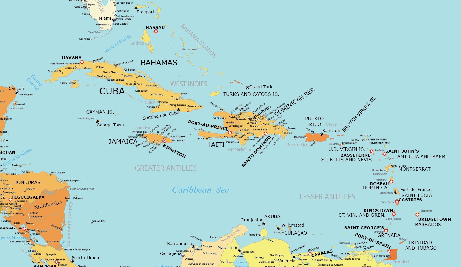 Printable Map Of Caribbean Countries