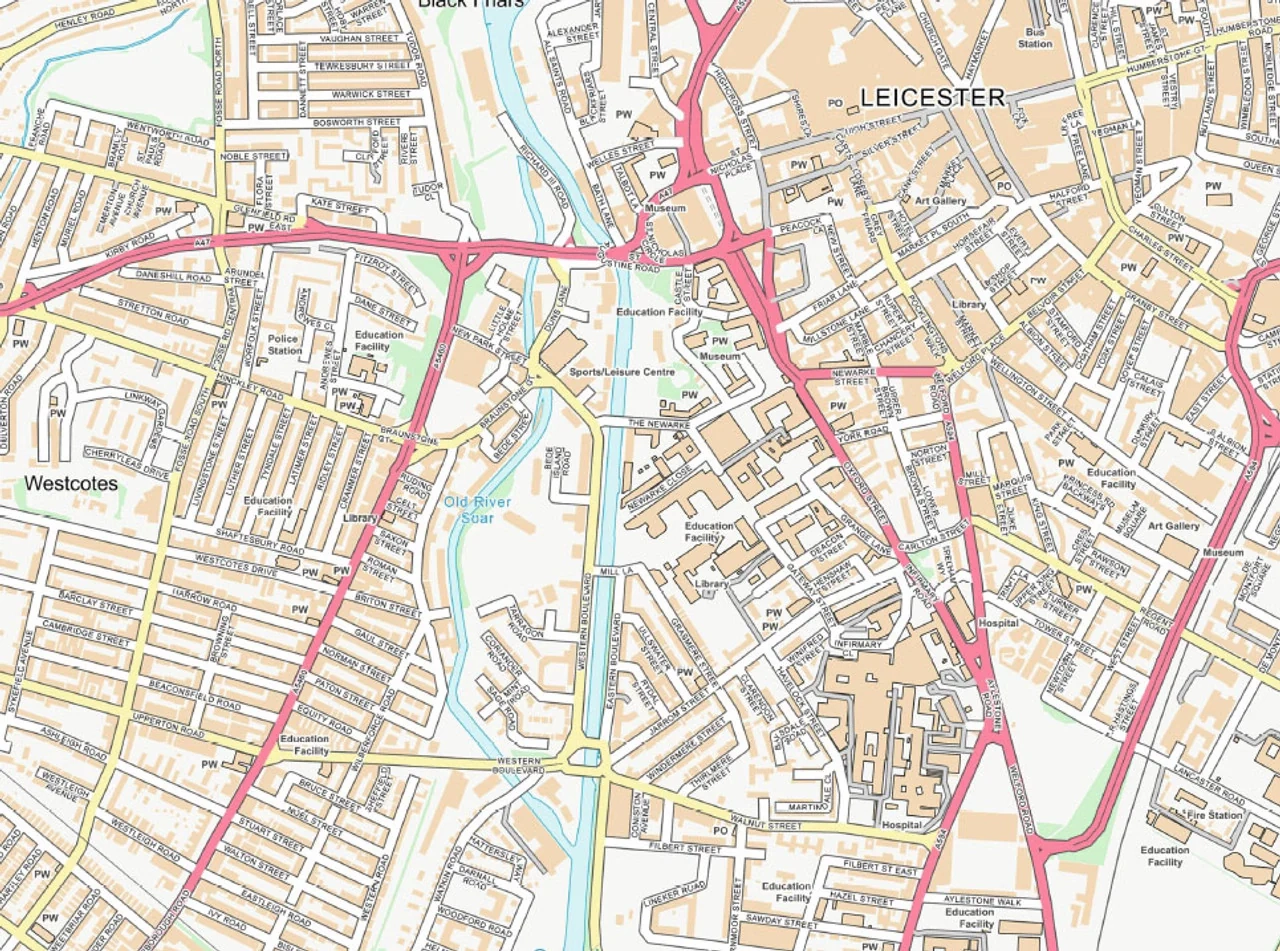 Printable Leicester UK Map