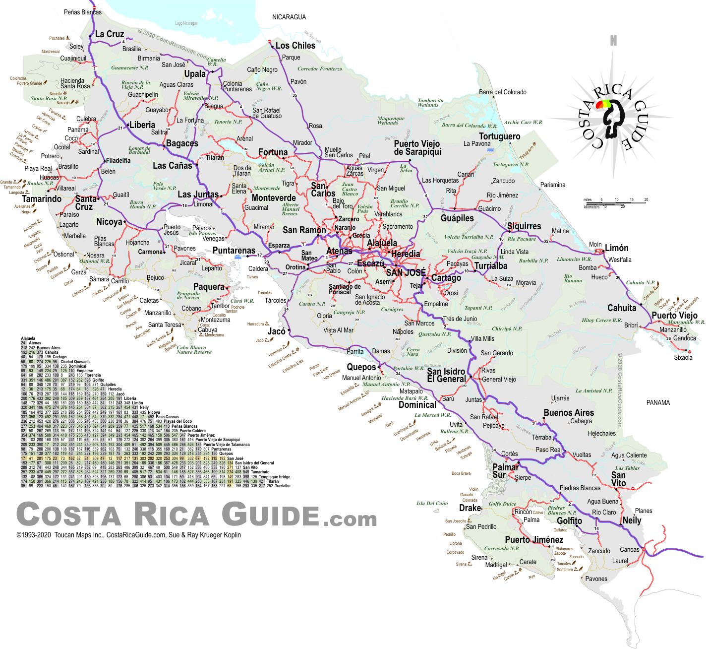 Costa Rica Road Map Printable
