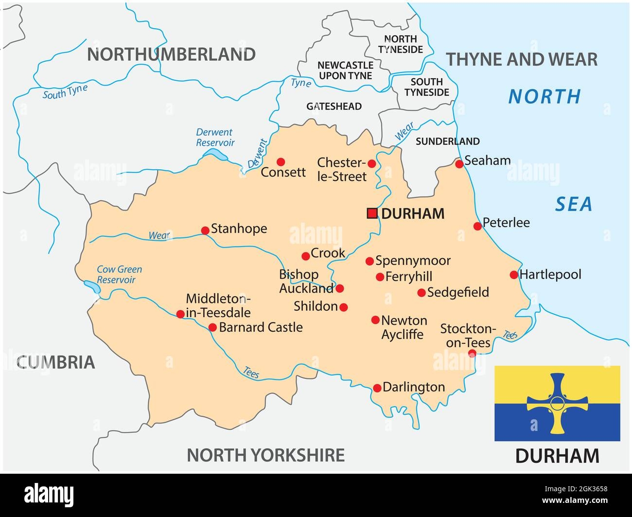 Printable Durham UK Map