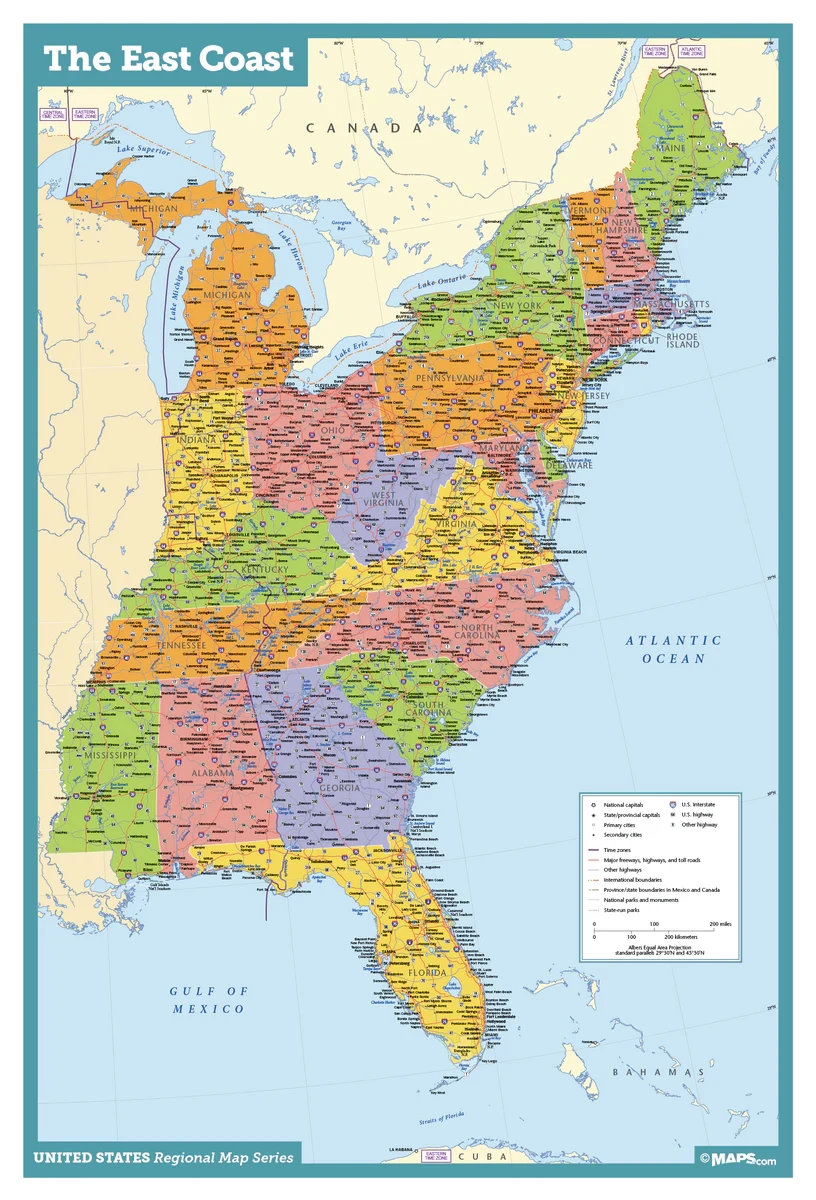 Printable Map East Cost USA