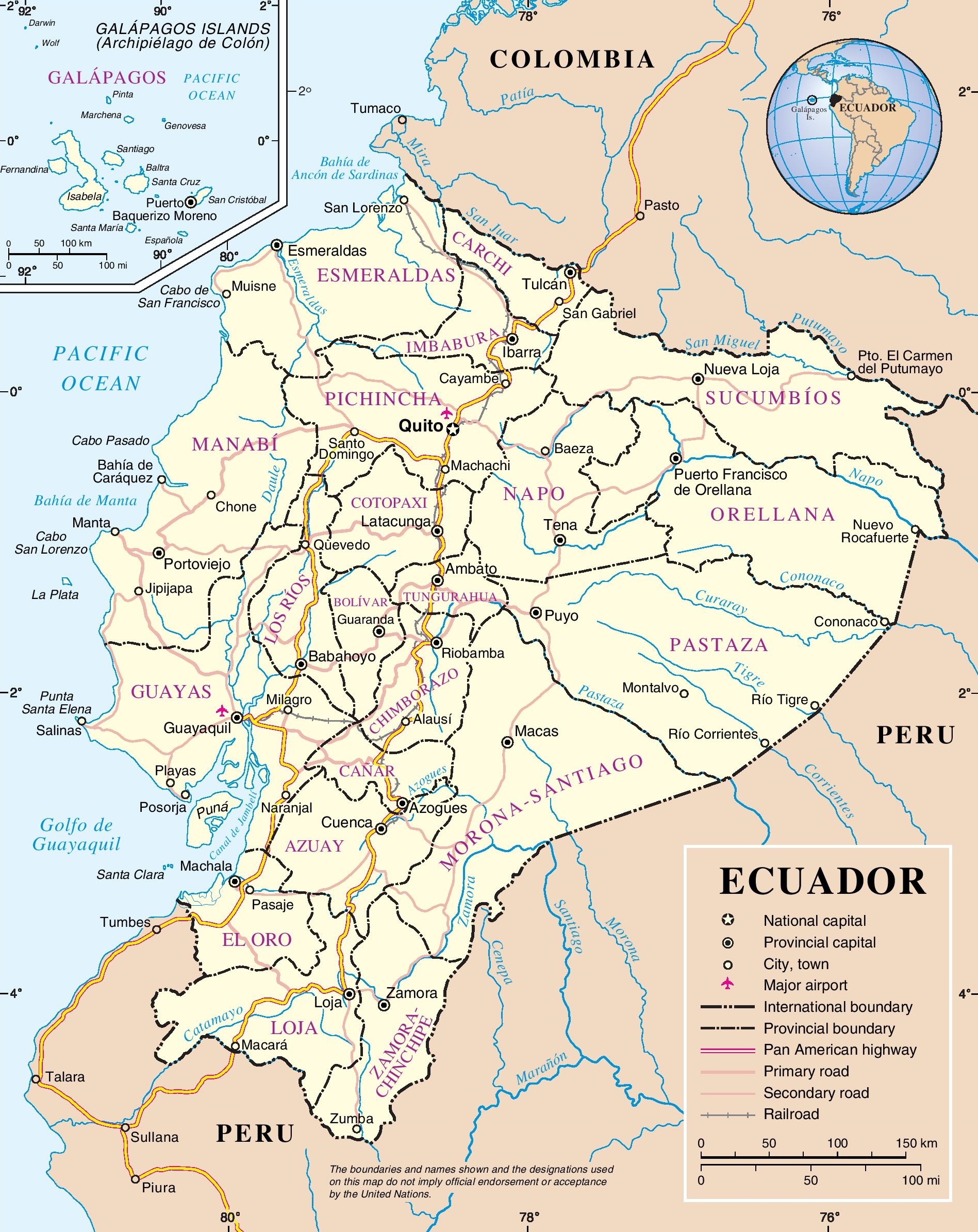 Printable Road Map Of Ecuador