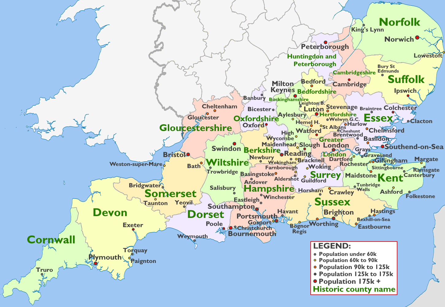 Printable Map Southern UK