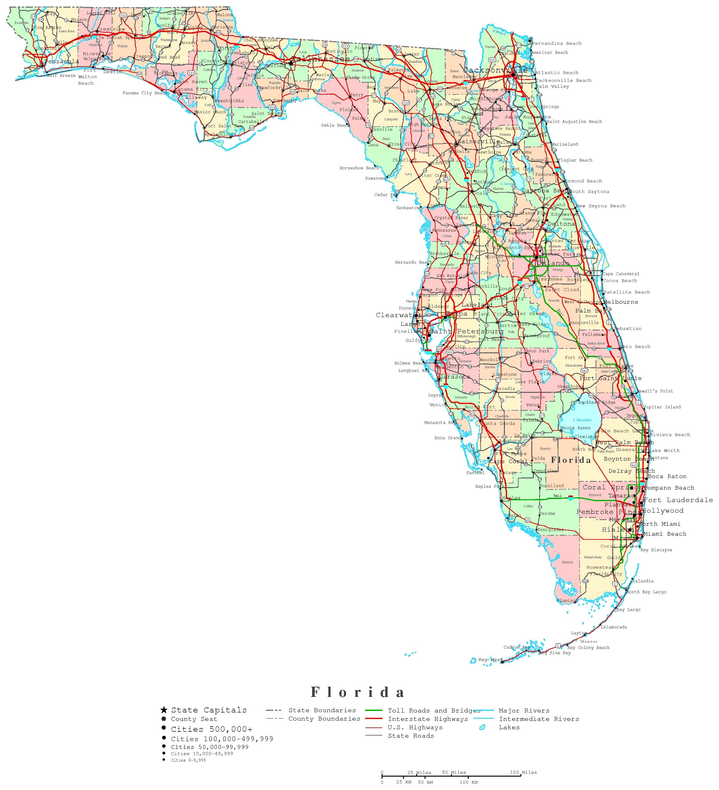Free Printable Map Of Florida USA
