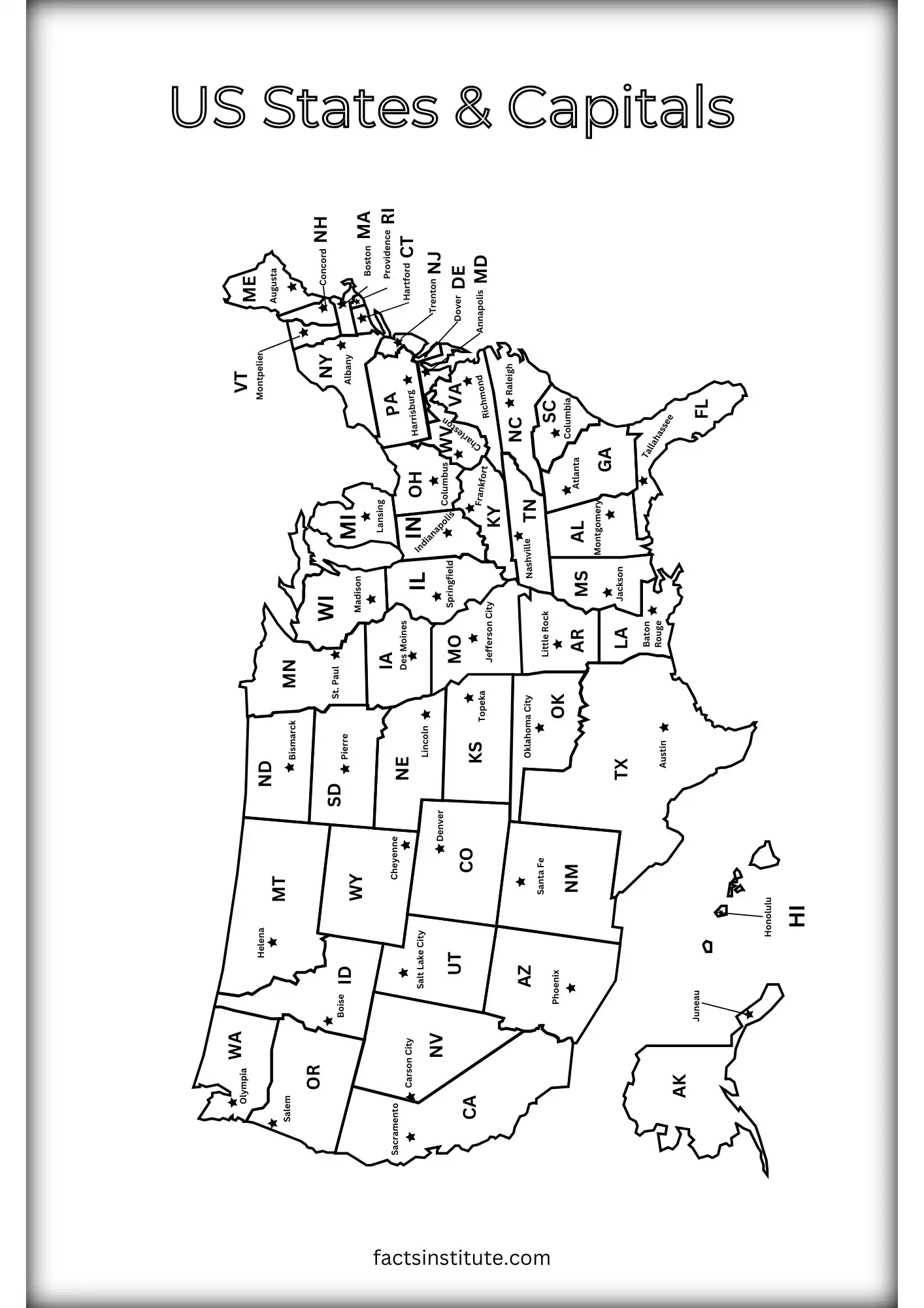 Us State Capital Map Printable