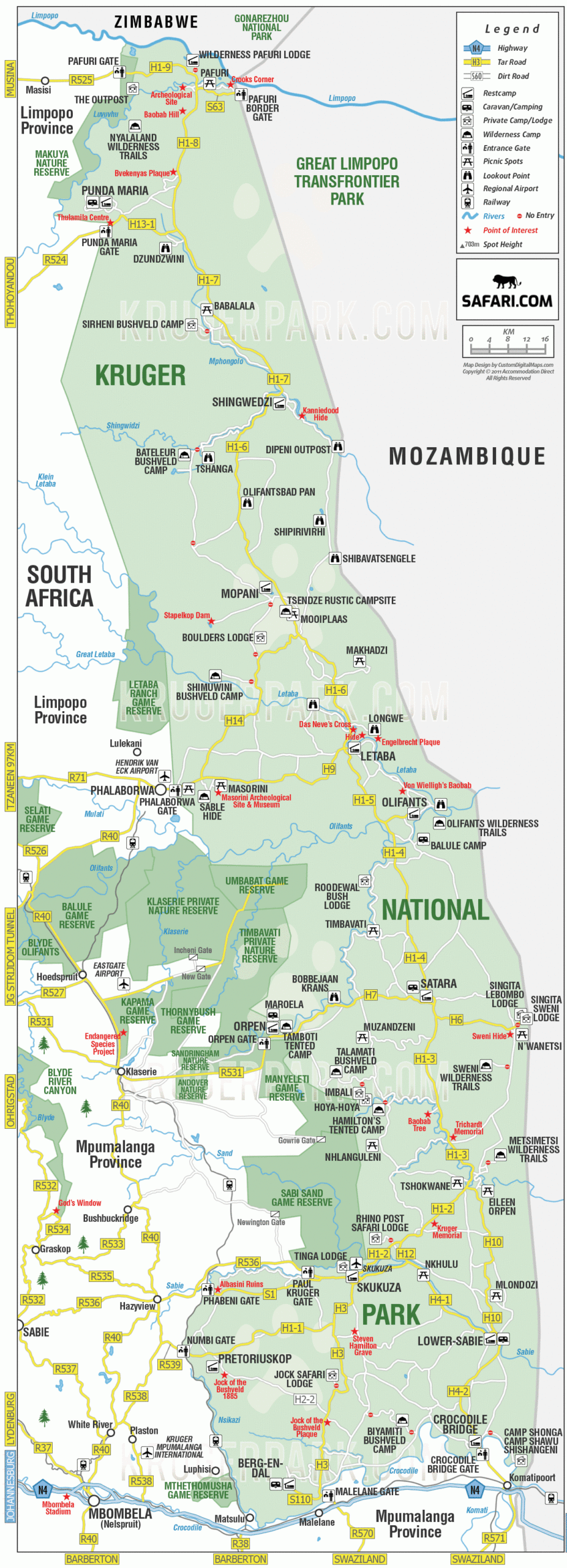 Printable  Kruger National Park Map