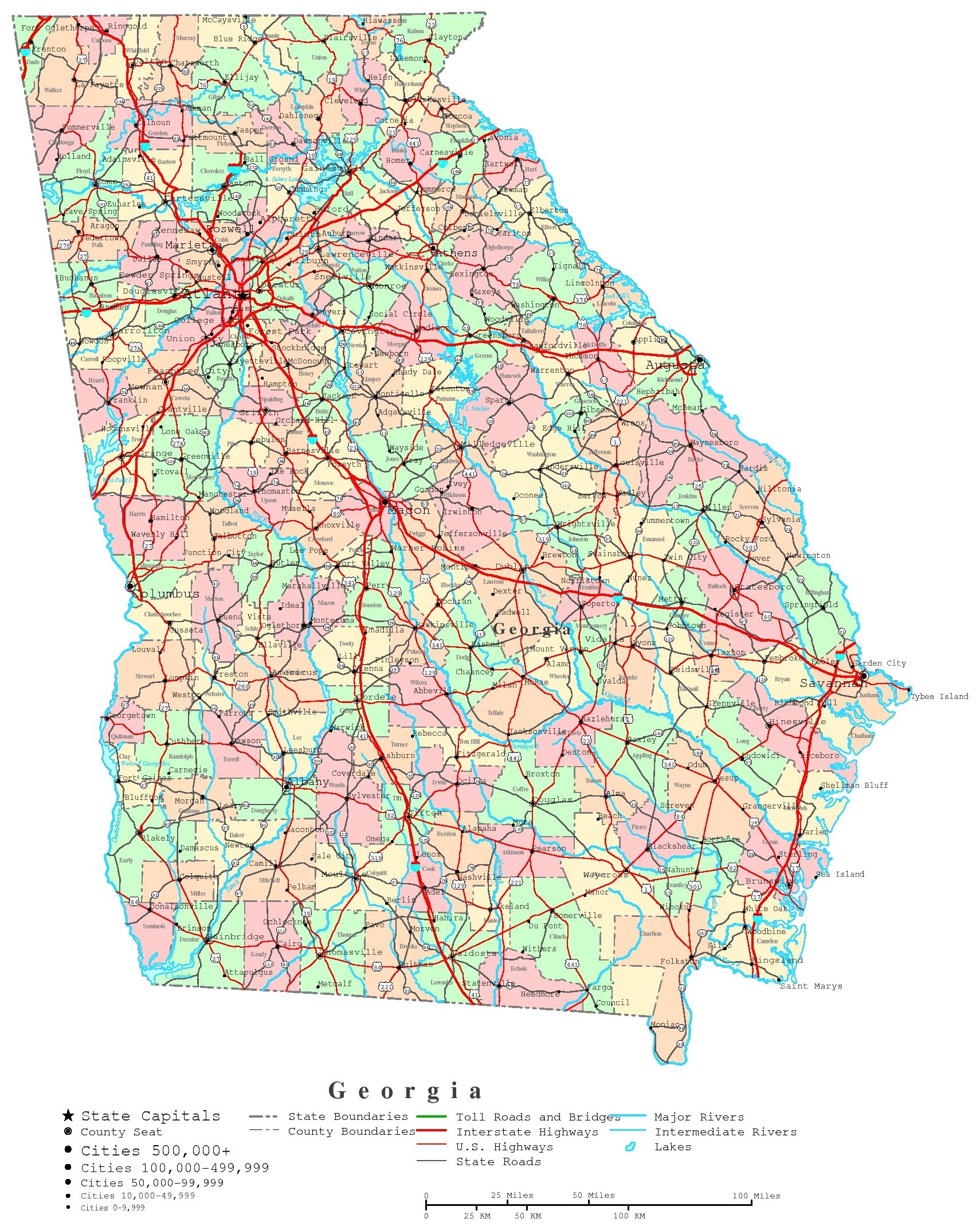 Printable Map Of Georgia USA