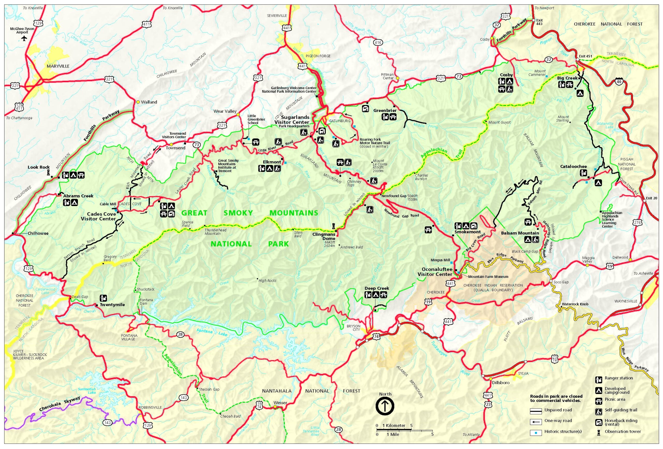Map Great Smoky Mountains National Park