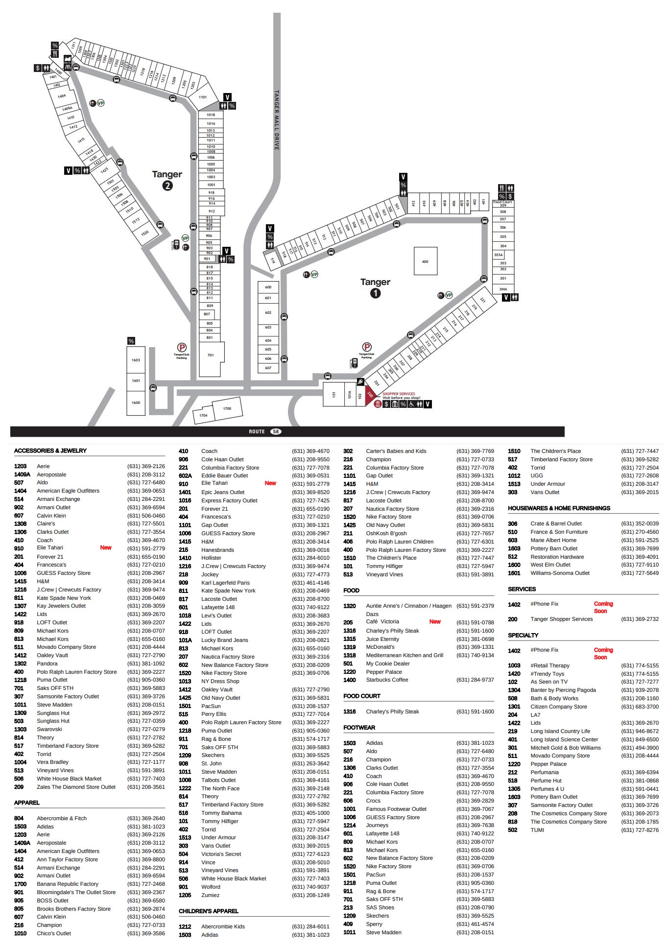 Tanger Outlet Riverhead Printable Map