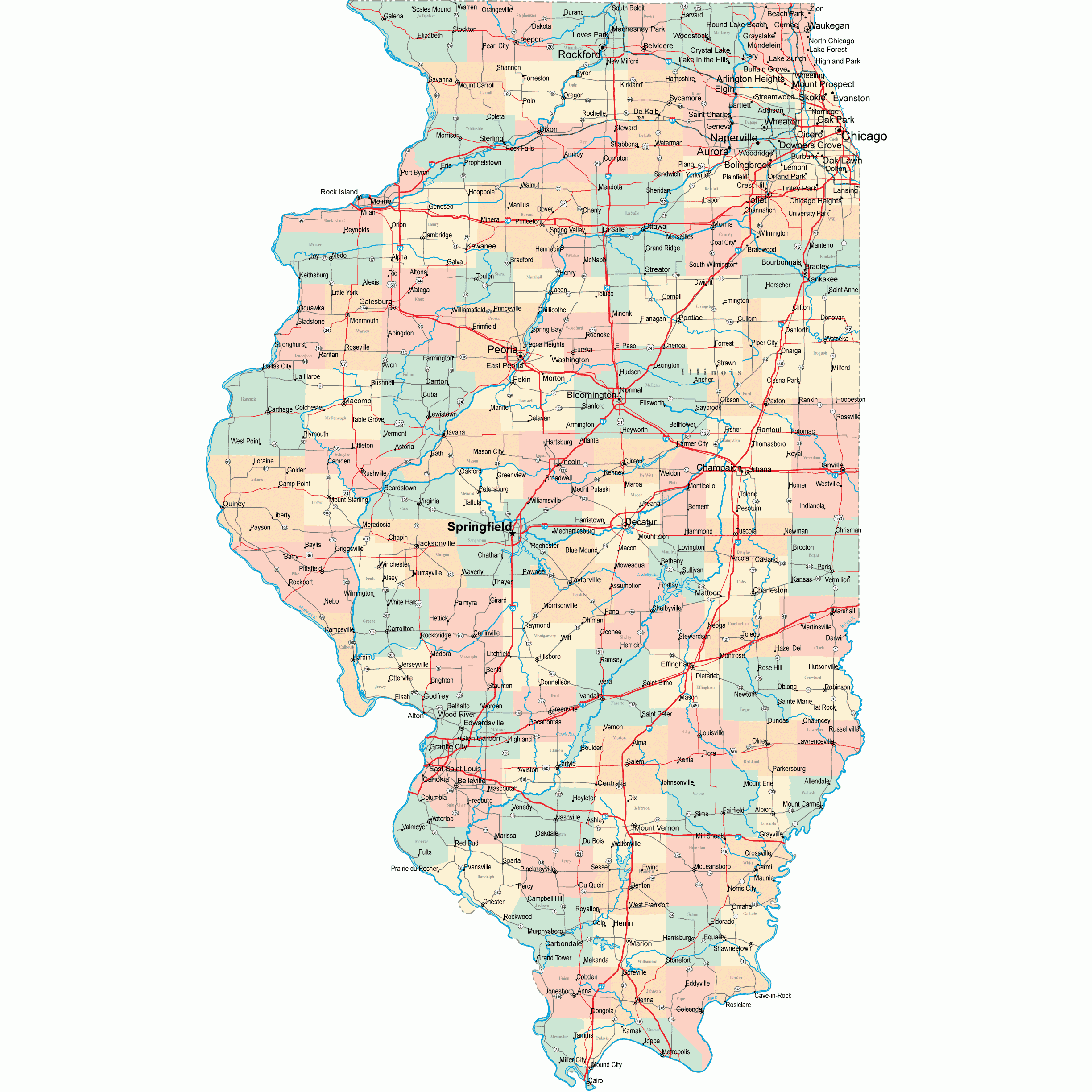 Free Printable Road Map Of Illinois