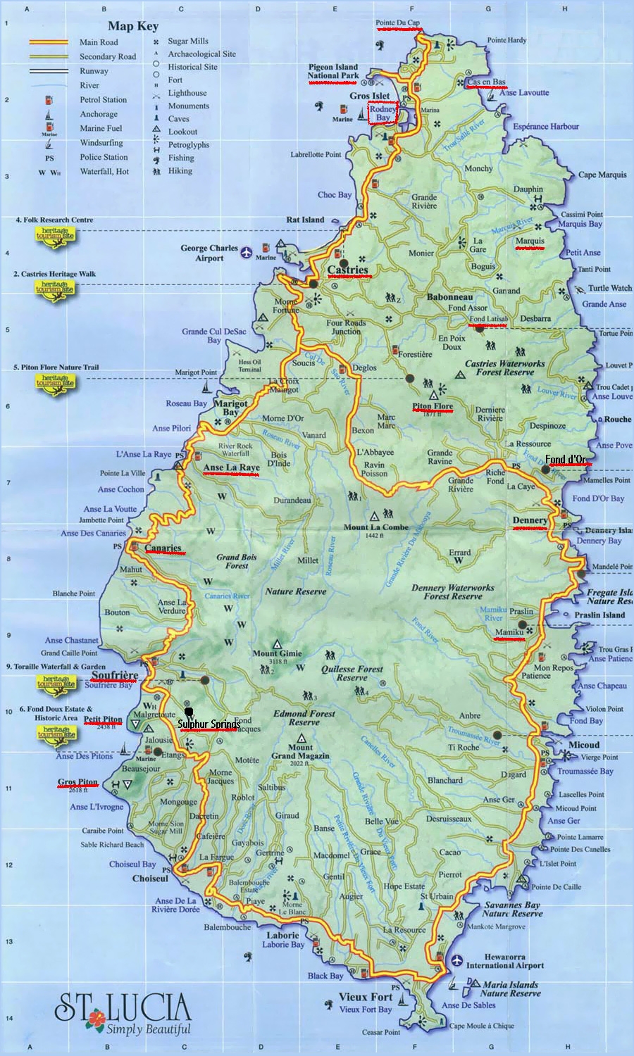 Printable Road Map Of St Lucia