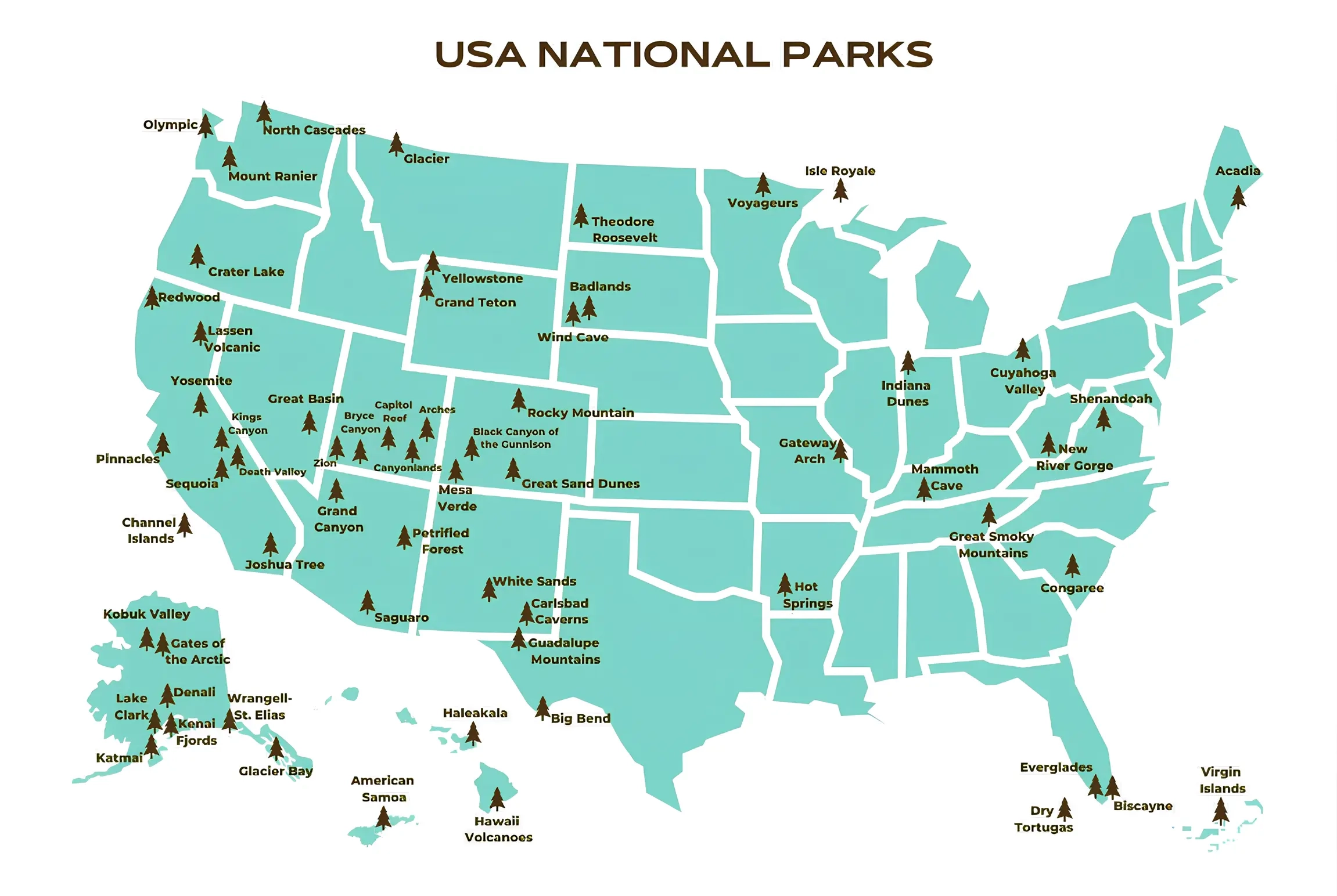 National Parks Map Of USA