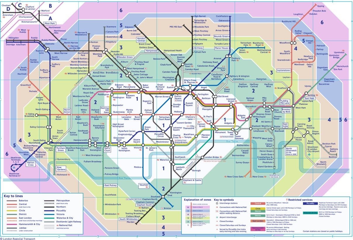 Printable Tube Map Zone 1
