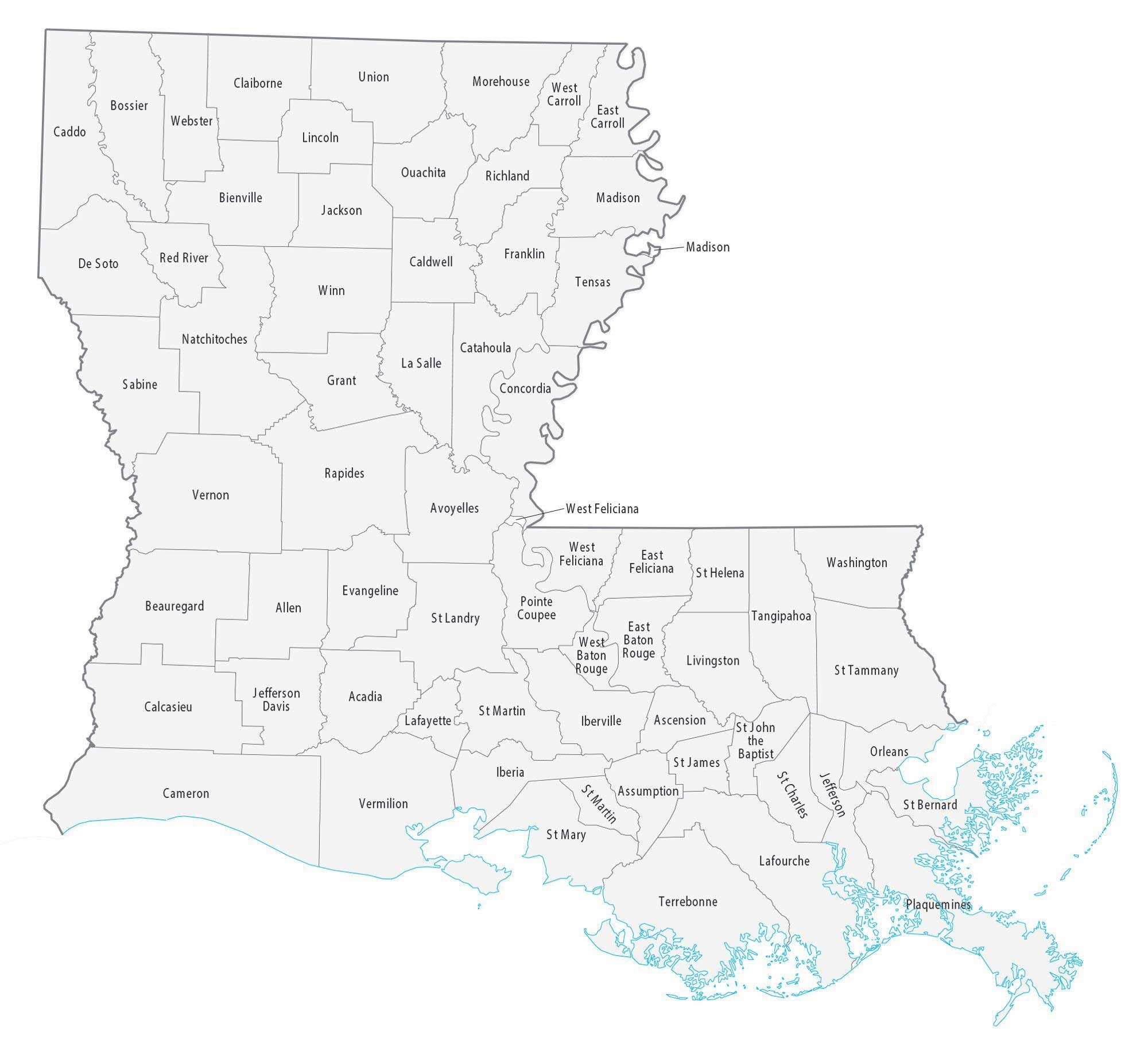 Printable County Map Of Louisiana