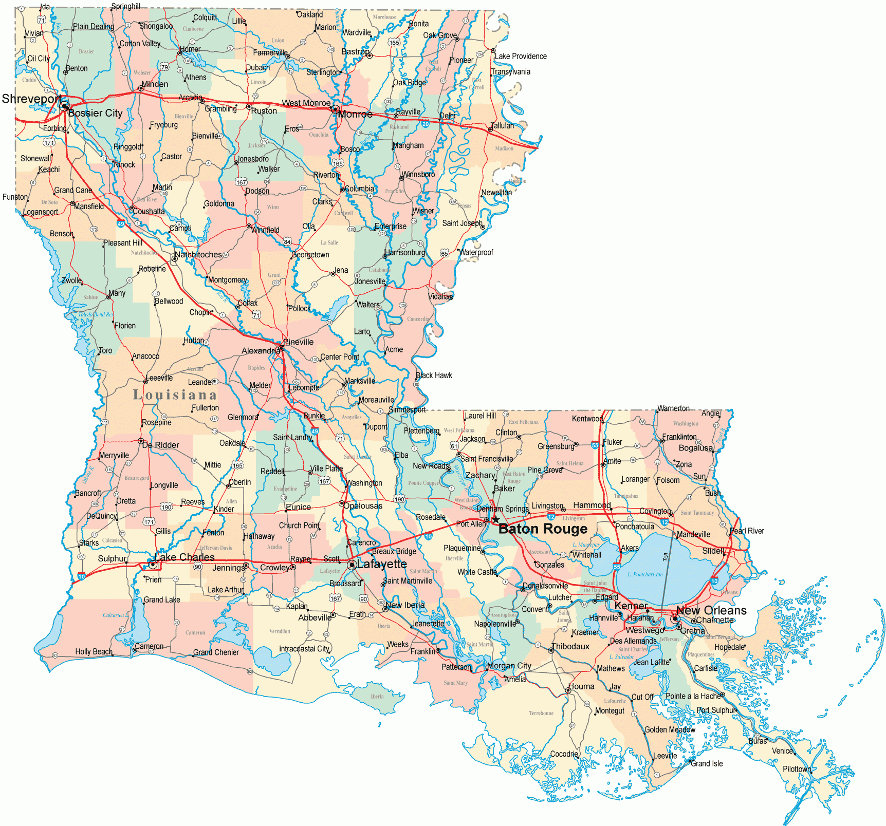 Printable Louisiana Highway Map