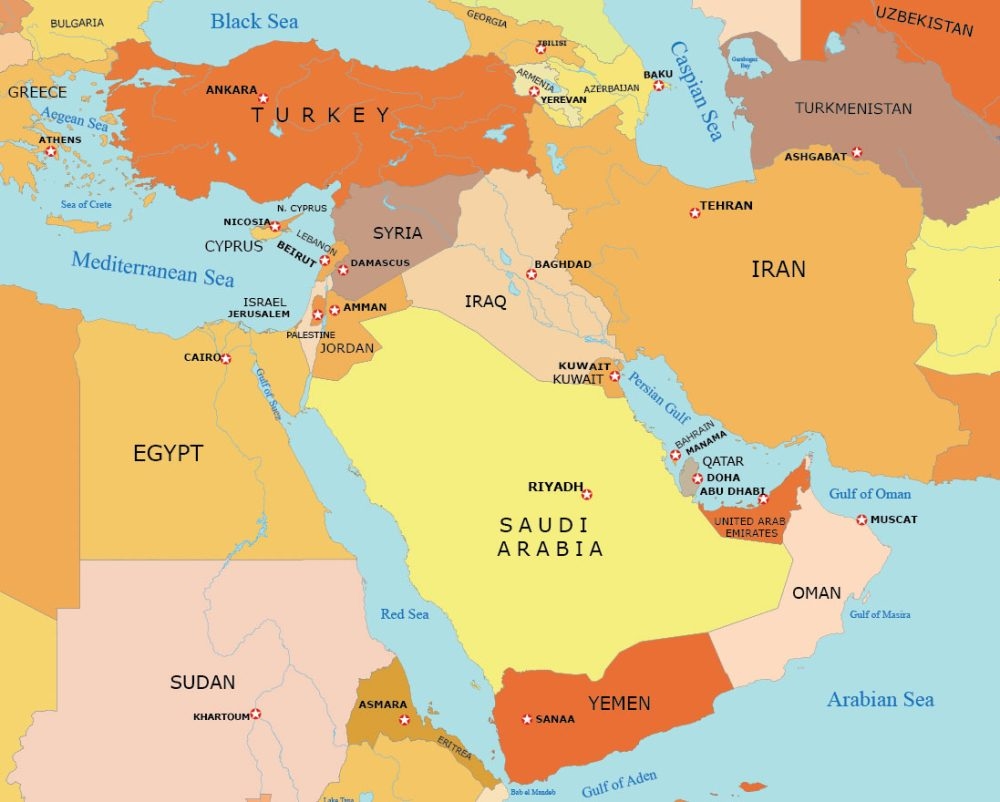 Printable Map Of Middle East Countries