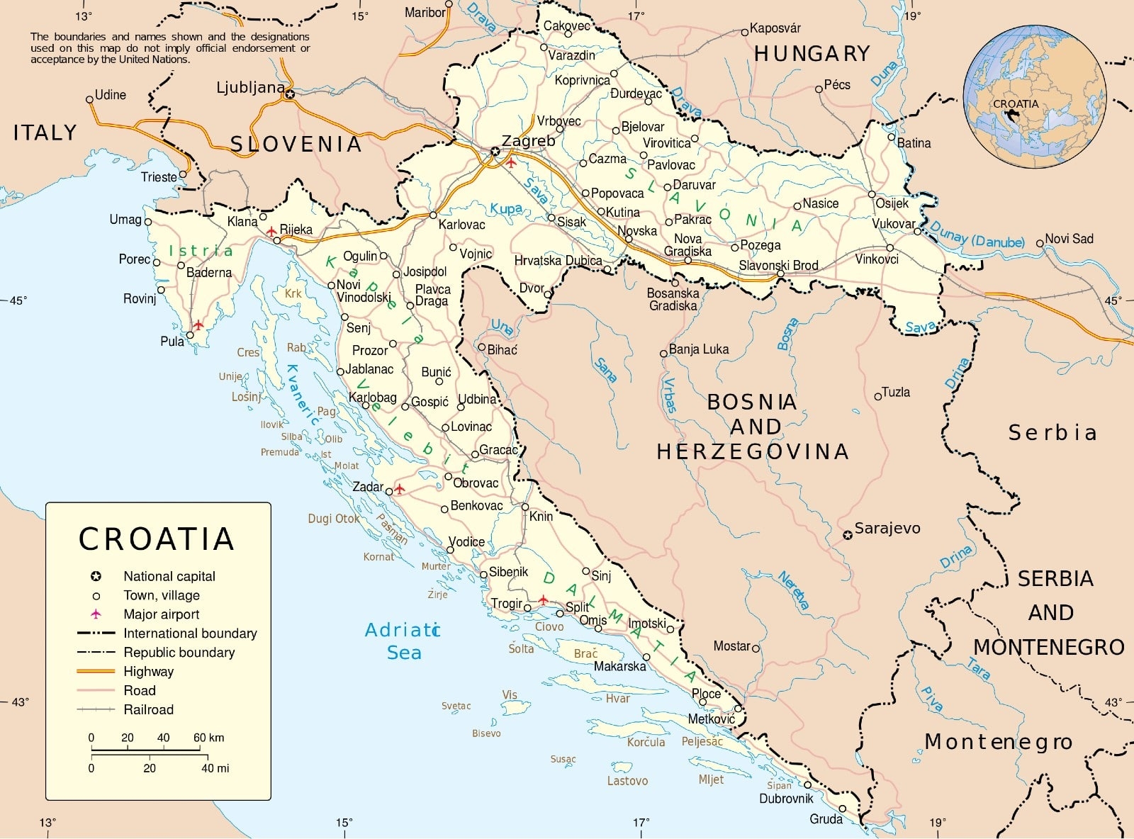 Free Printable Map Of Croatia