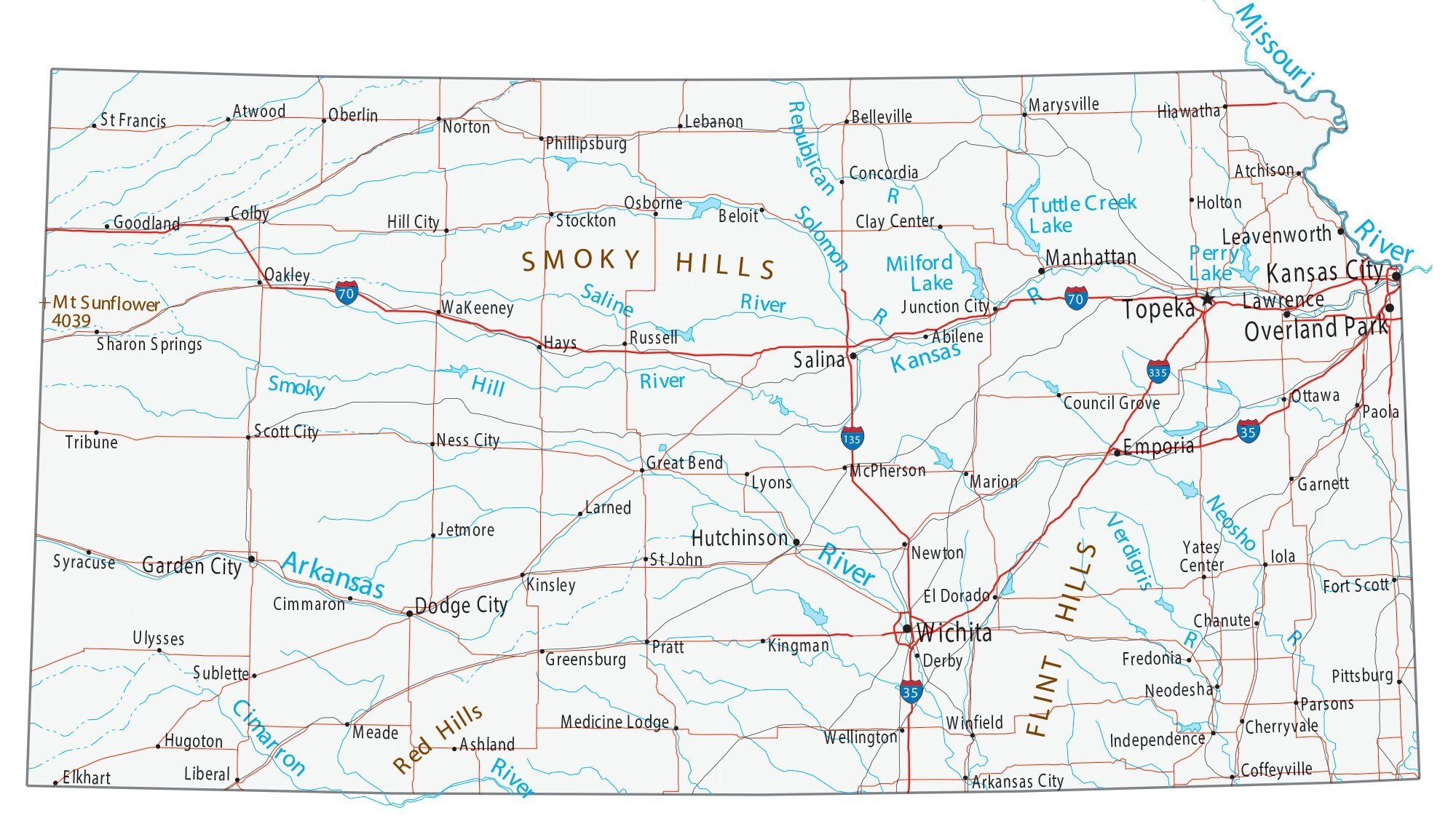 Printable Map Of Kansaswith Cities