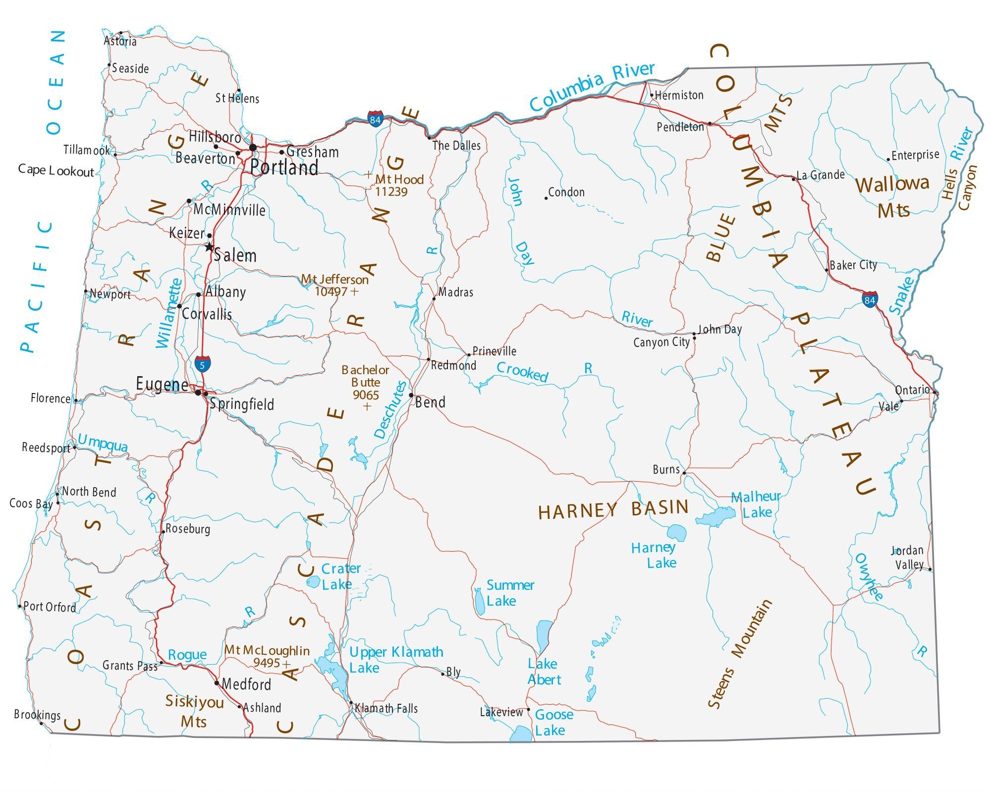 Oregon State Road Map Printable