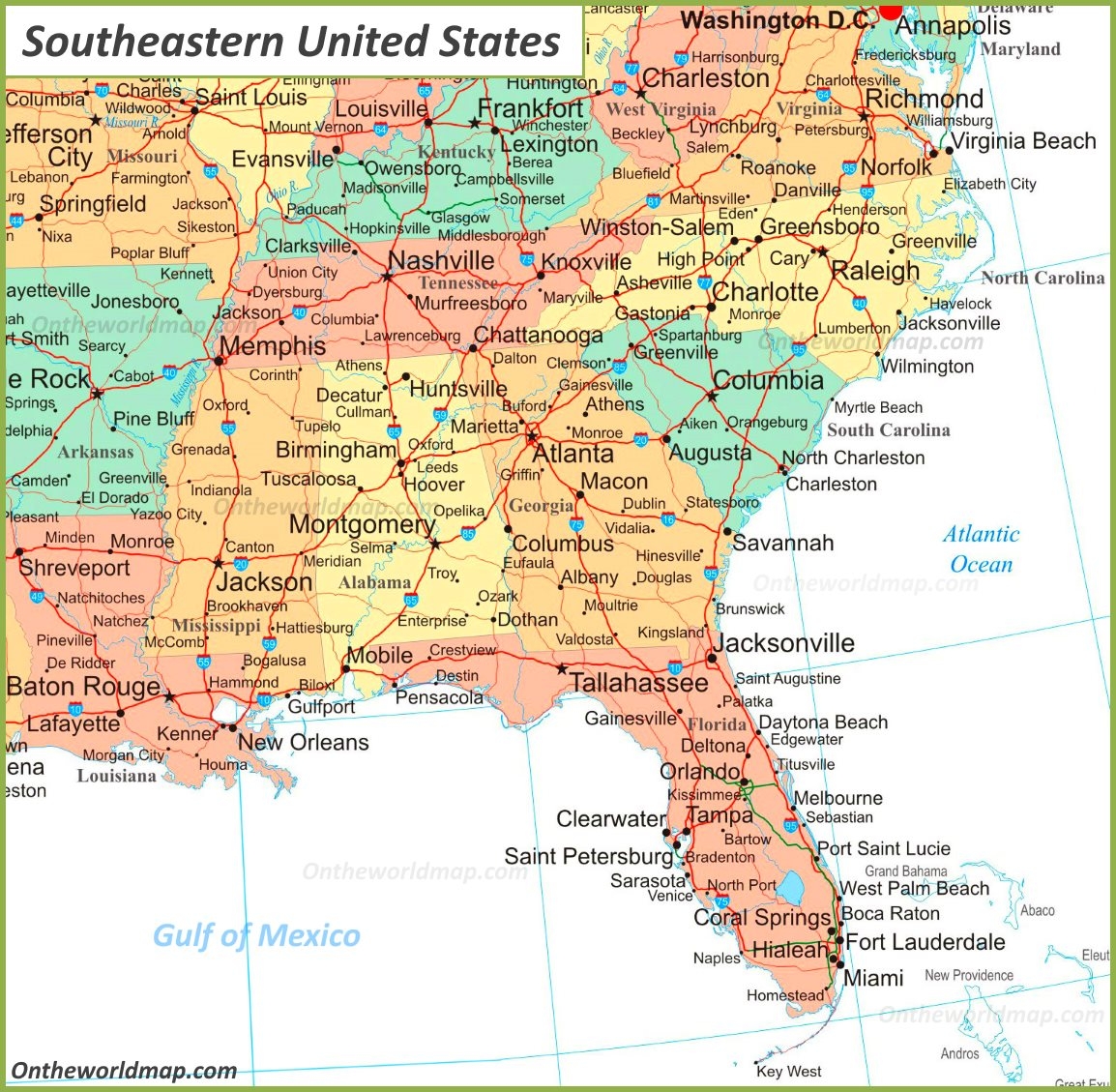 Printable Map Of Se USA