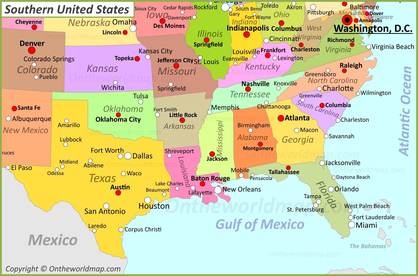 Printable Map Of Southern USA