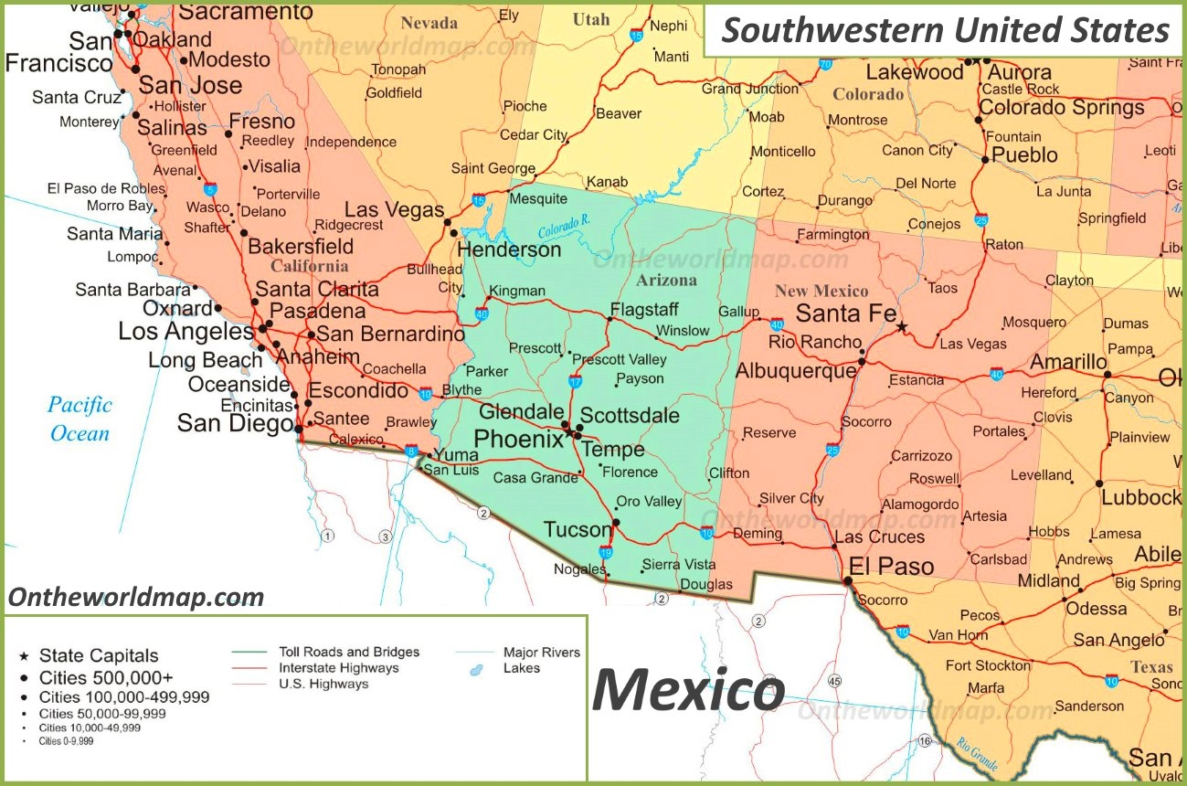 Southwestern USA Printable Map