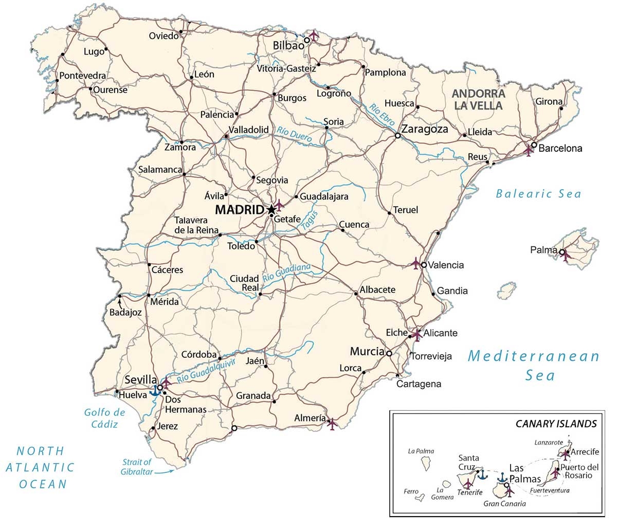 Printable Cartographic Spain Map