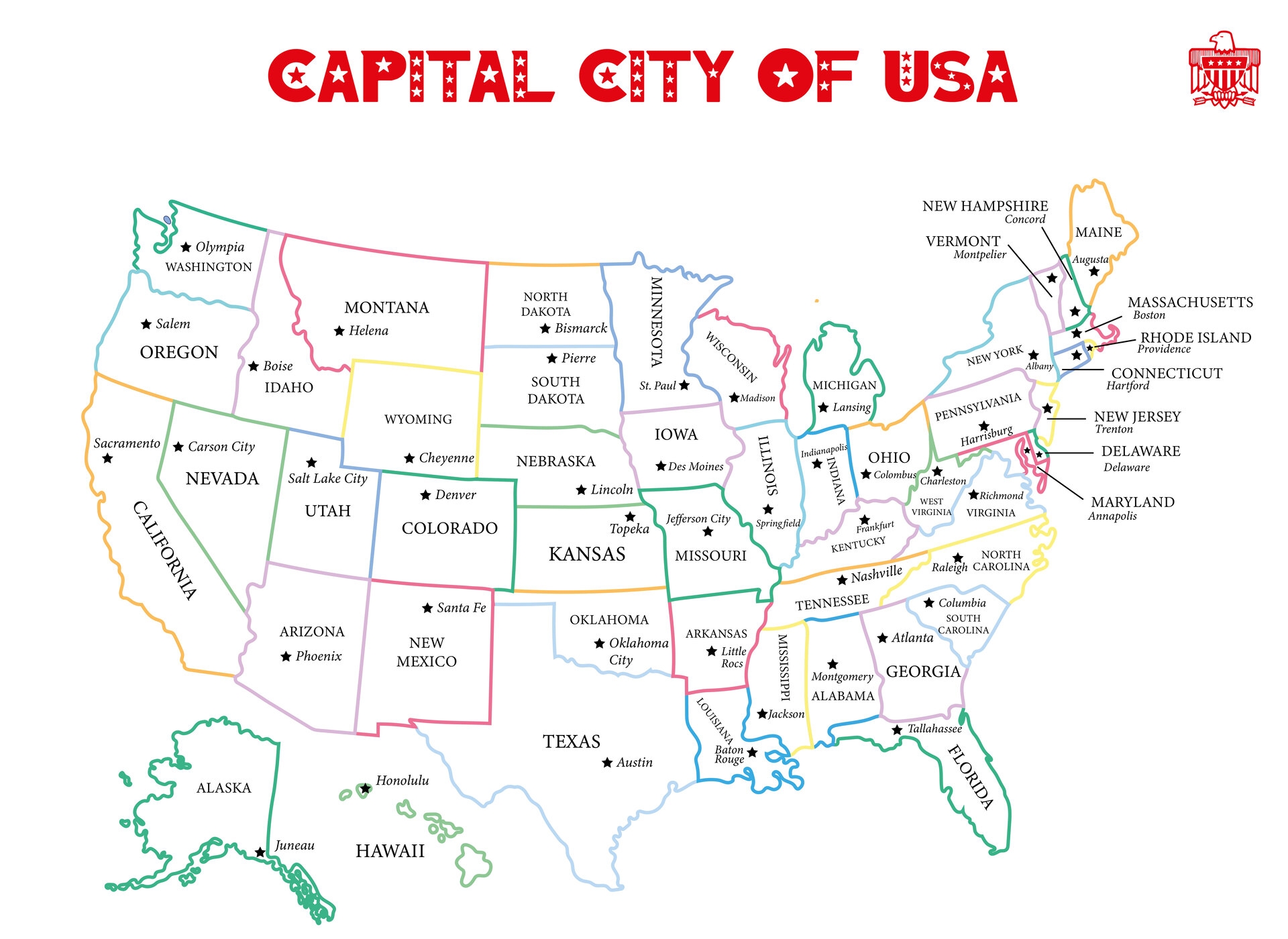 Printable Map United States With Capitals