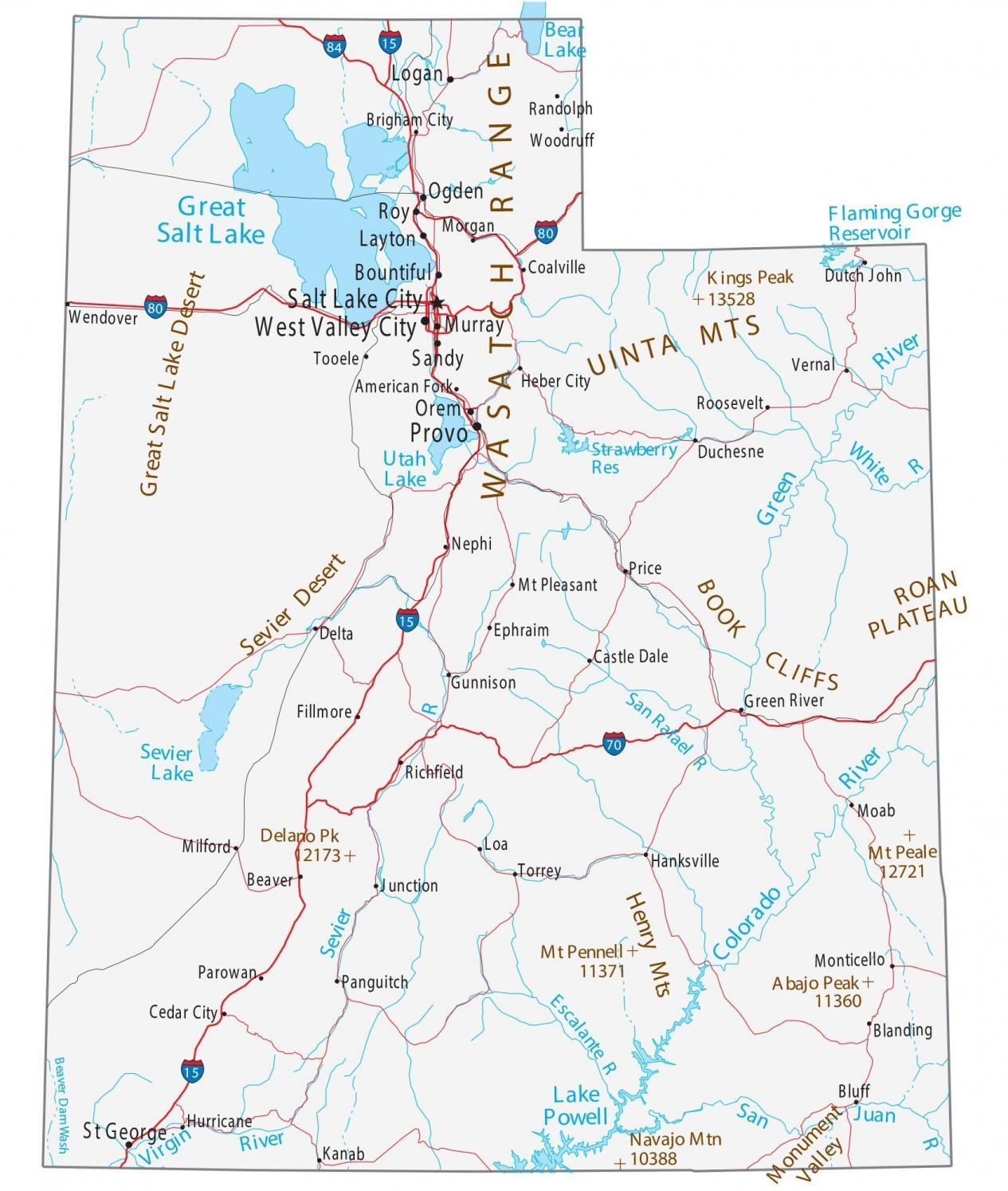 Printable Road Map Of Utah