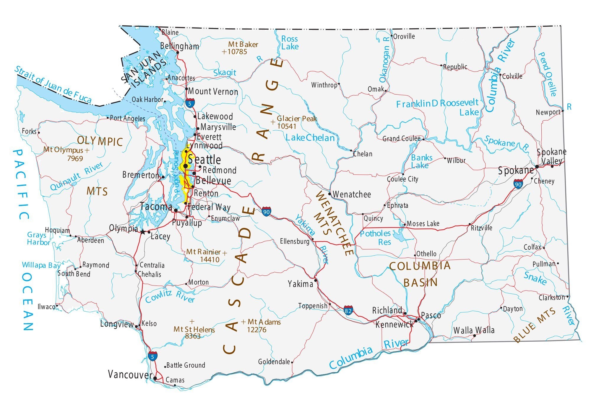 Washington State Road Map Printable