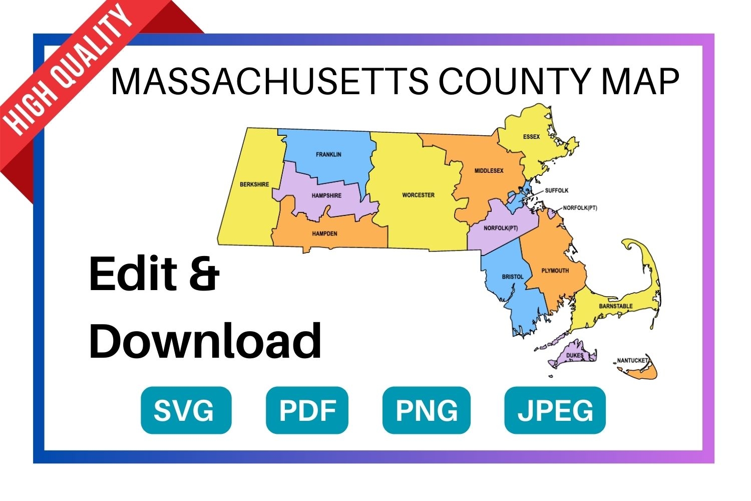 Massachusetts County Map Printable