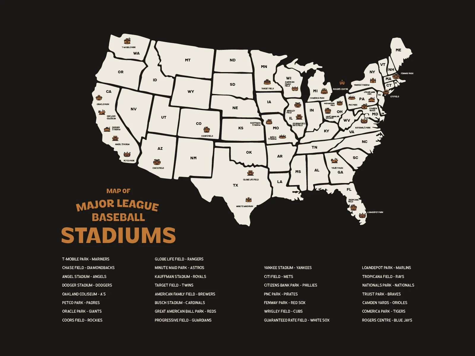 Printable Map Of Baseball Stadiums
