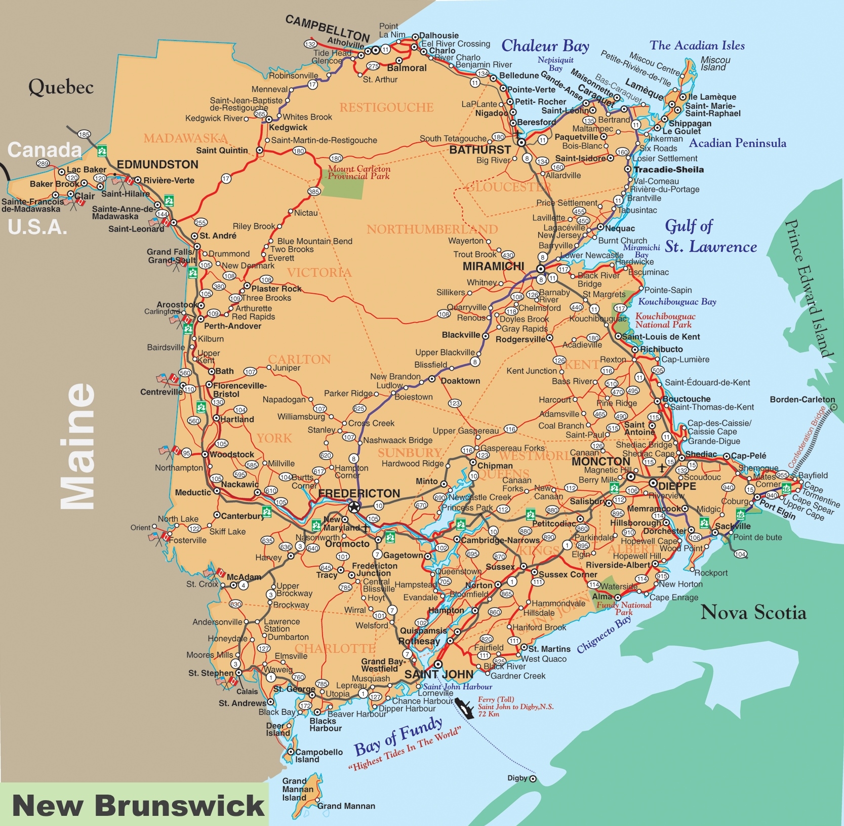 Printable Map Nouveau Brunswick Canada