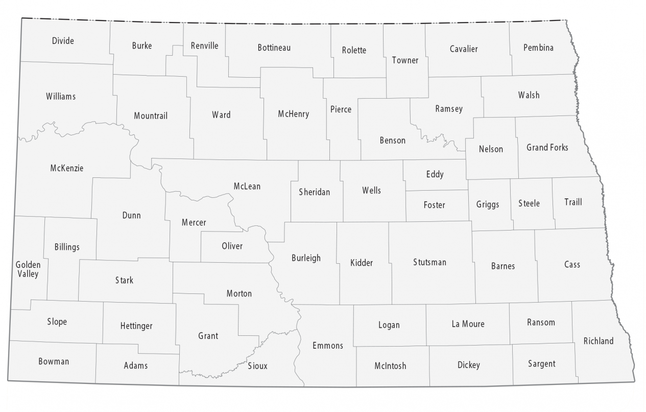 Printable North Dakota County Map