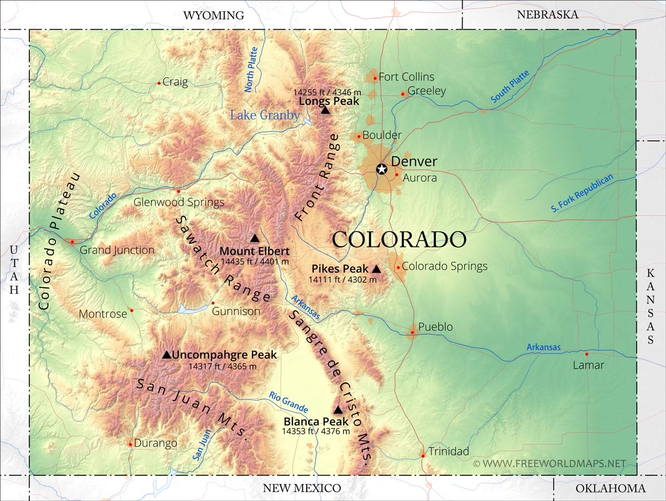Printable Physical Map Of Colorado