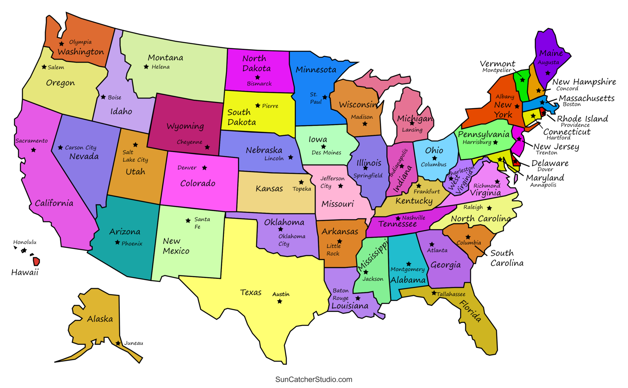 Map States And Capitals Printable