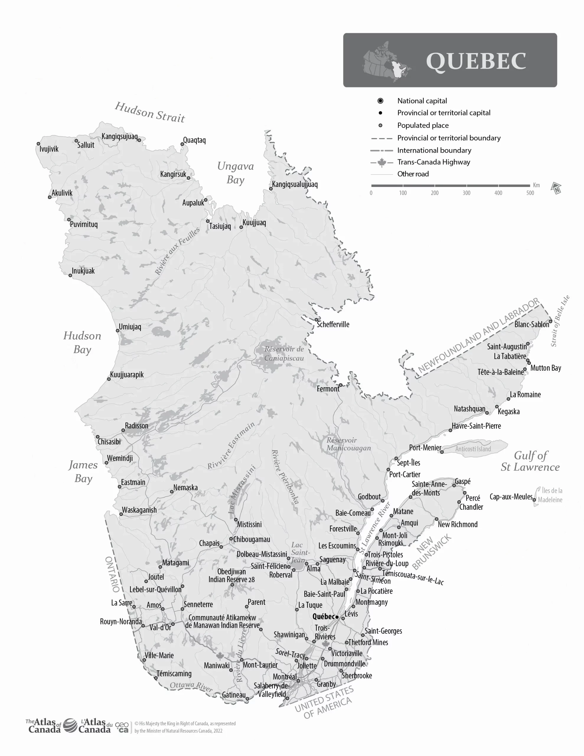 Map Of Quebec Province Printable