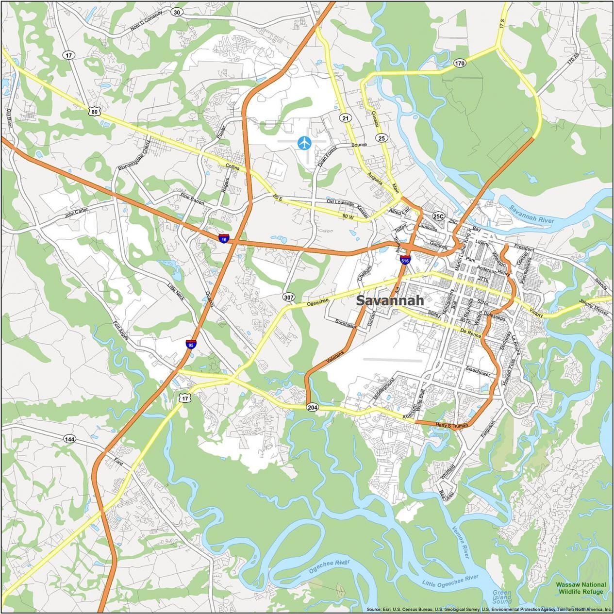Printable Maps Of Savannah Ga