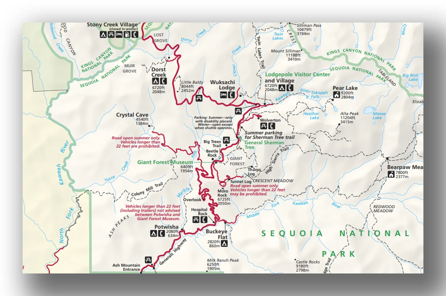 Sequoia National Park Attractions Map