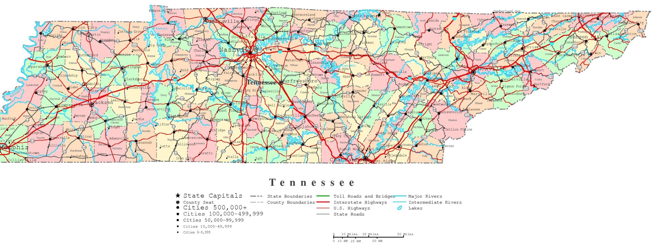 Free Printable Map Of Tennessee With Cities