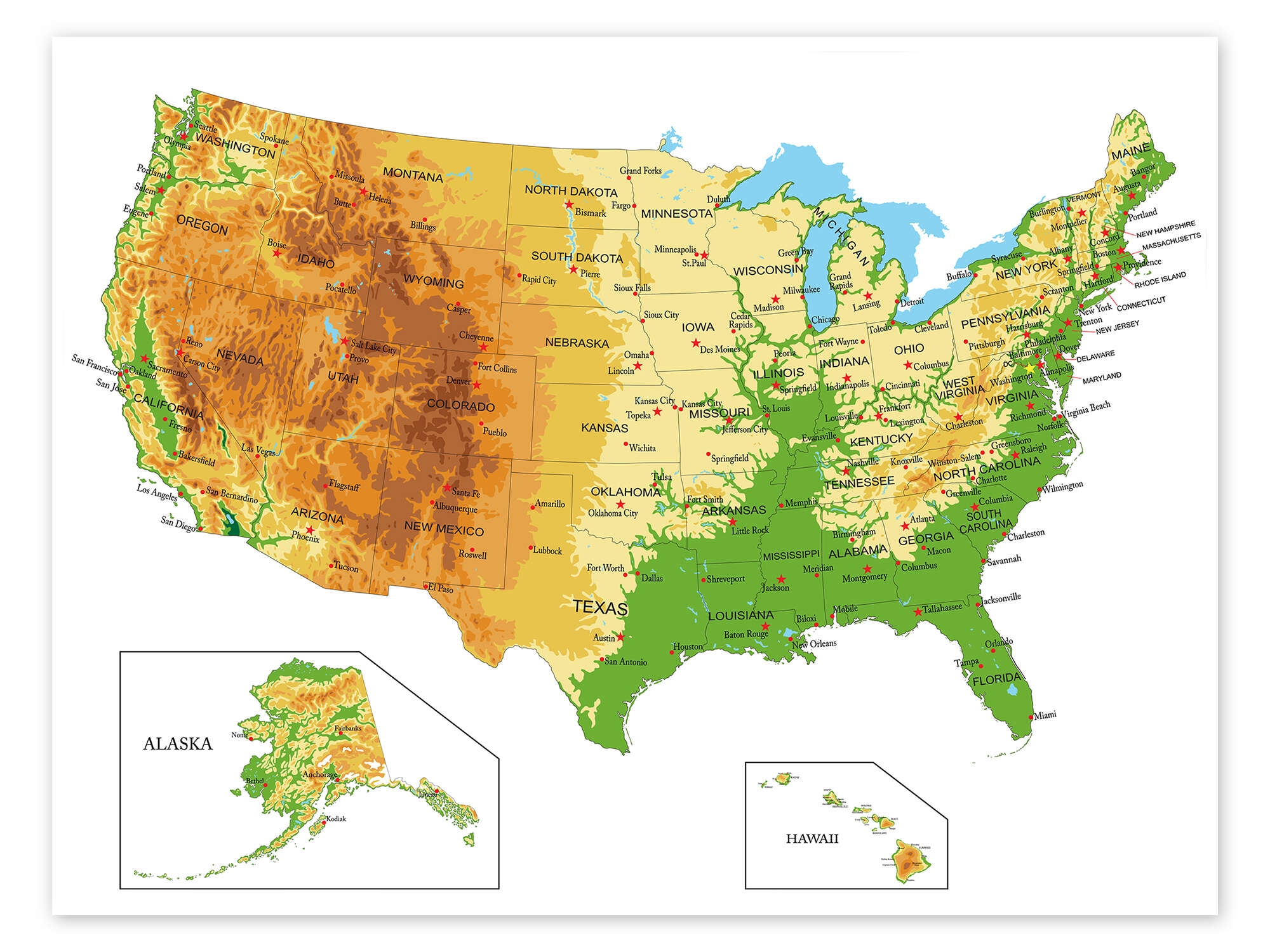 USA Map Topographic Printable